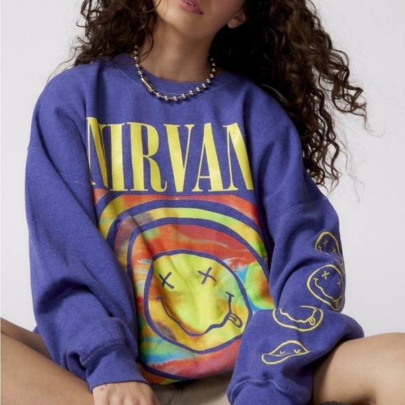 Urban Outfitters Tops - Urban Outfitters Nirvana Smile Overdyed Crew Neck Sweatshirt Size L/XL